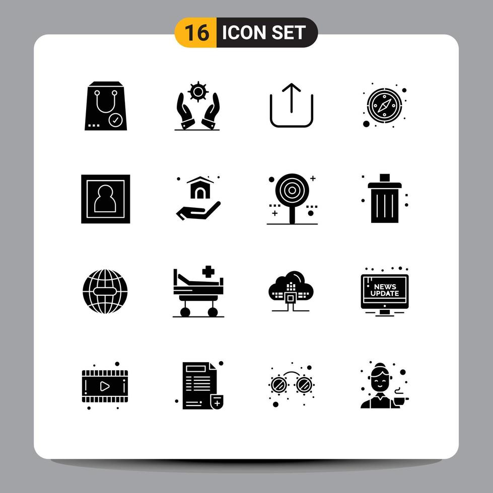 Solid Glyph Pack of 16 Universal Symbols of photography photo solutions gps compass Editable Vector Design Elements