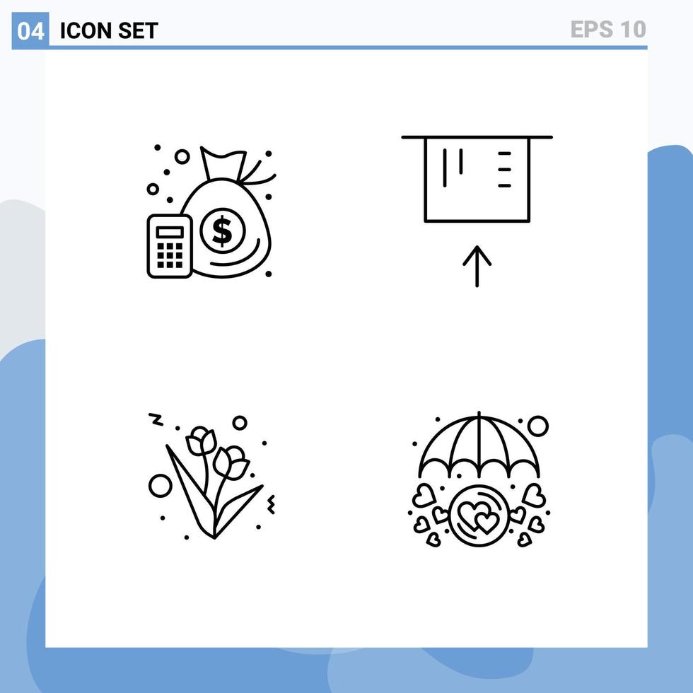 conjunto de 4 iconos modernos de ui símbolos signos para contabilidad tulip dinero dinero en amor elementos de diseño vectorial editables vector