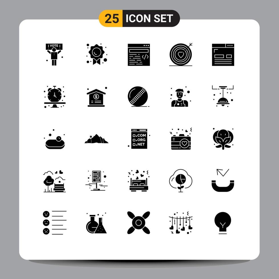 Mobile Interface Solid Glyph Set of 25 Pictograms of development coding web wedding love Editable Vector Design Elements