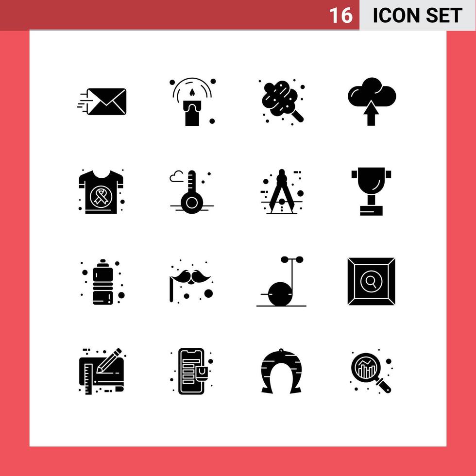 16 Universal Solid Glyphs Set for Web and Mobile Applications day world dessert upload arrow Editable Vector Design Elements