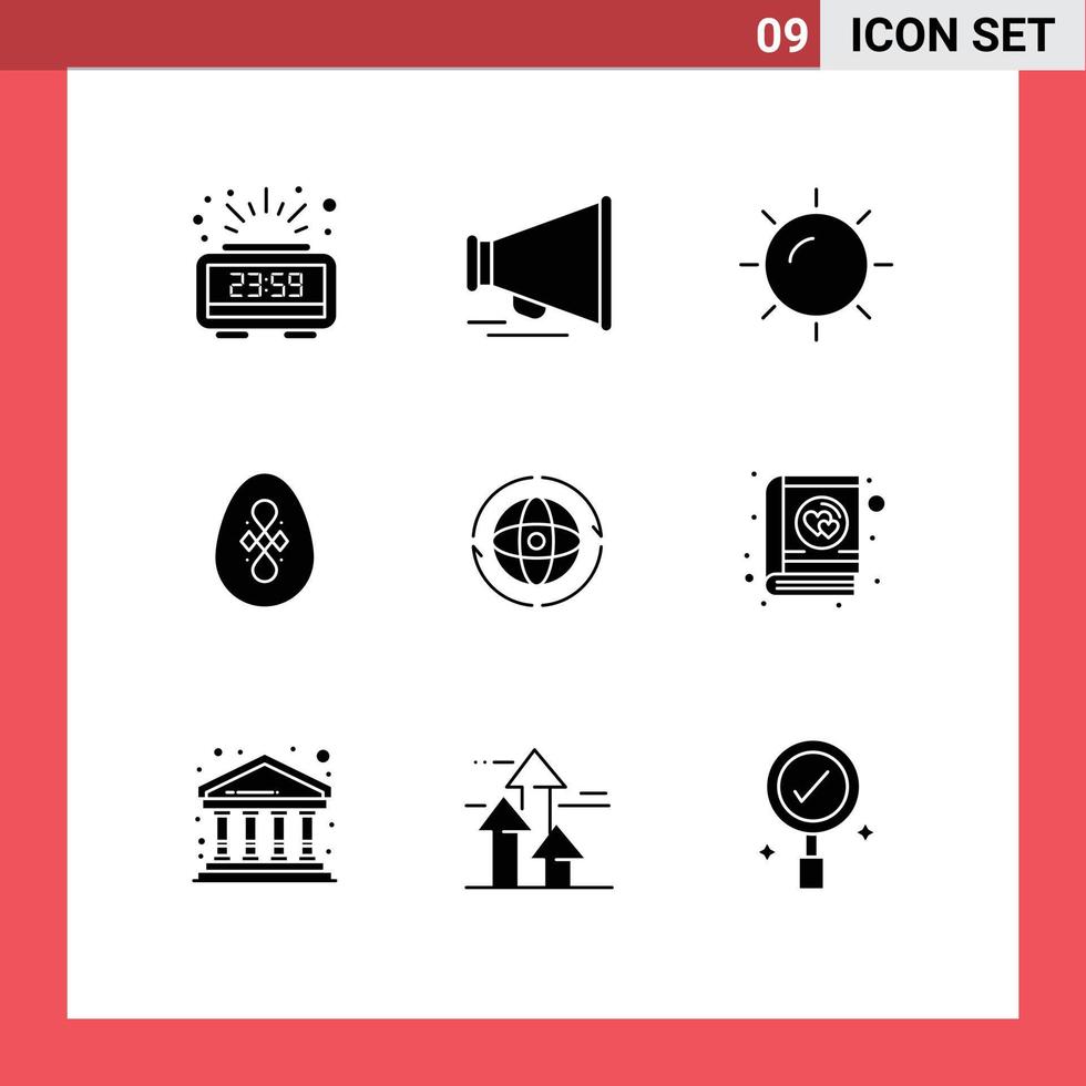 Set of 9 Modern UI Icons Symbols Signs for attom world shinning globe easter Editable Vector Design Elements