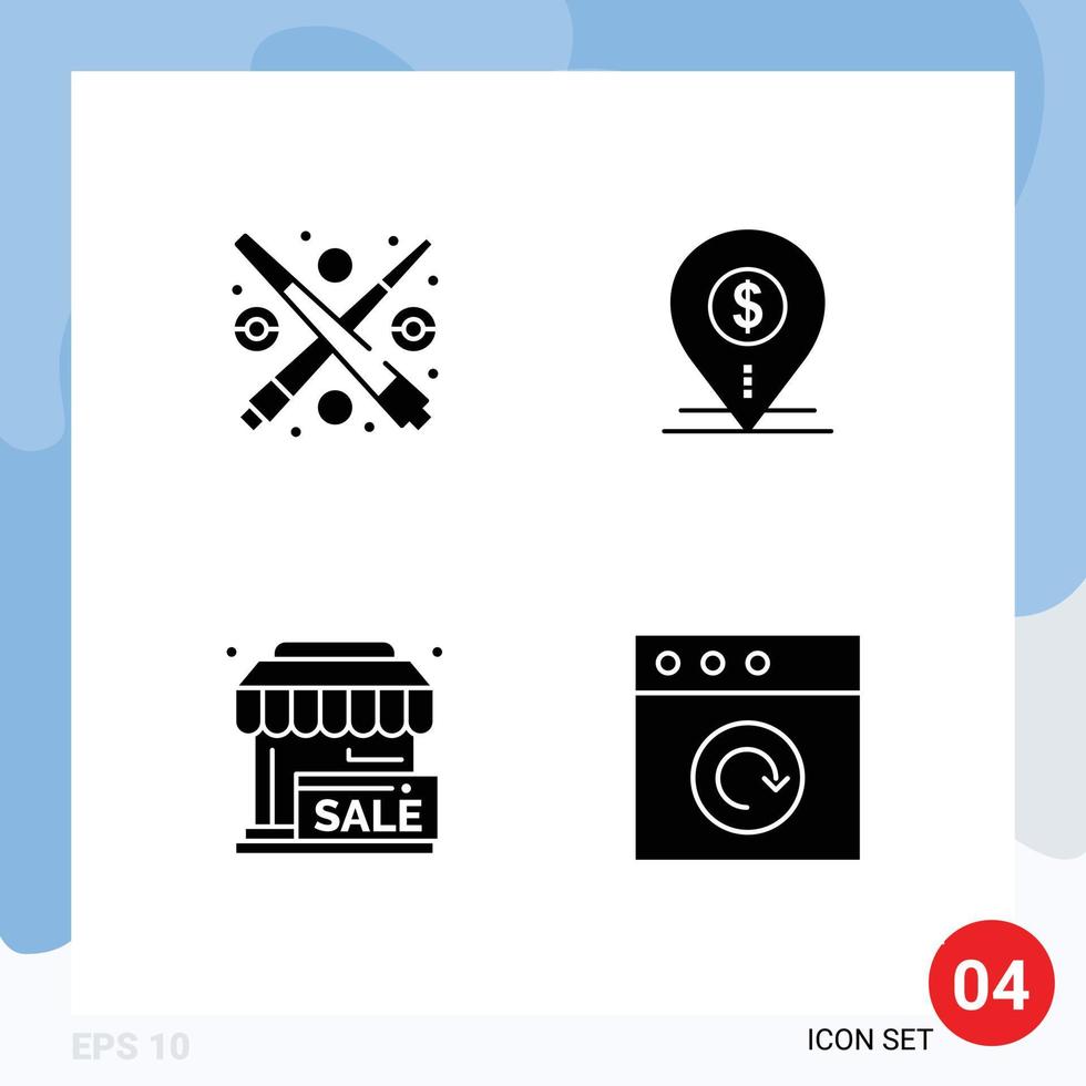 4 User Interface Solid Glyph Pack of modern Signs and Symbols of billiard business play map sale Editable Vector Design Elements