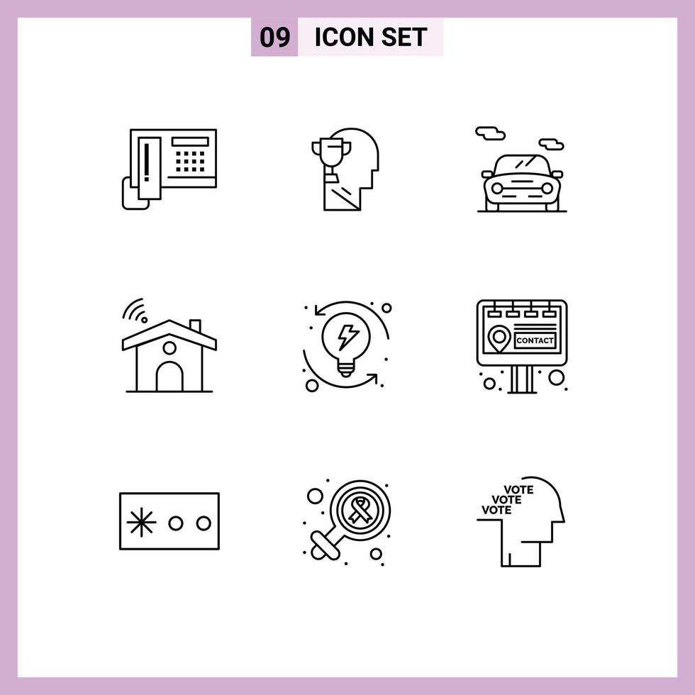Set of 9 Commercial Outlines pack for process house auto signal wifi Editable Vector Design Elements
