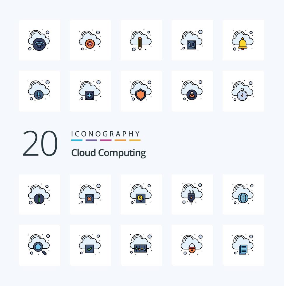 20 Cloud Computing Line Filled Color icon Pack like computing  business power plug cloud hosting vector