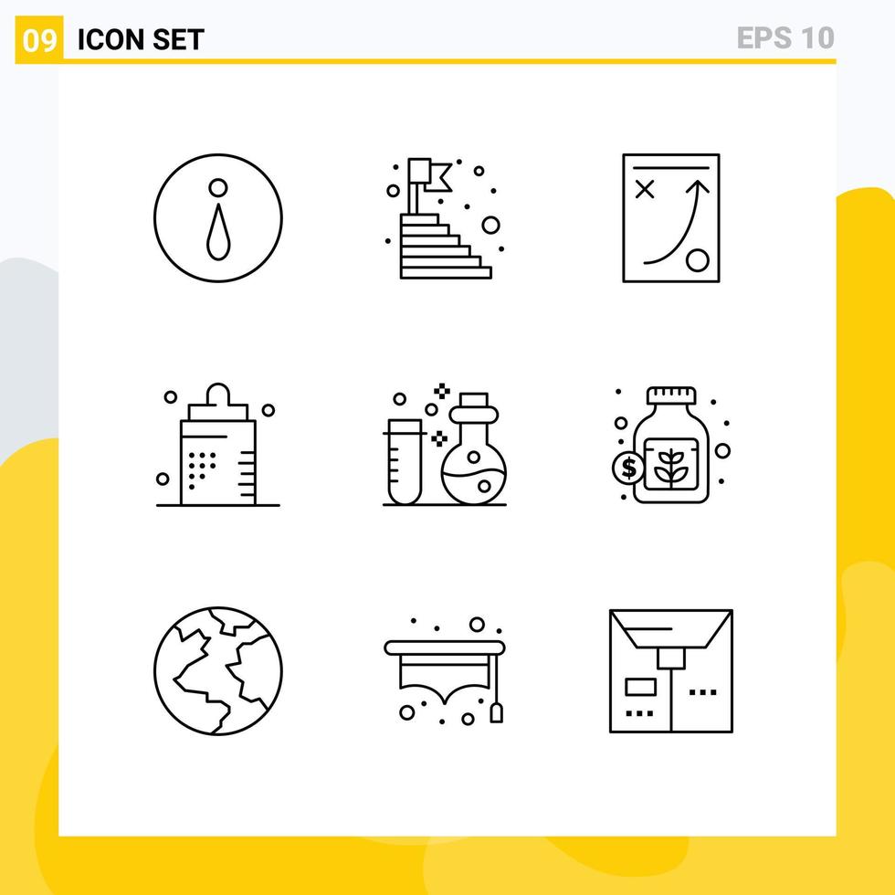 Stock Vector Icon Pack of 9 Line Signs and Symbols for form disease diagram bottle tactic Editable Vector Design Elements