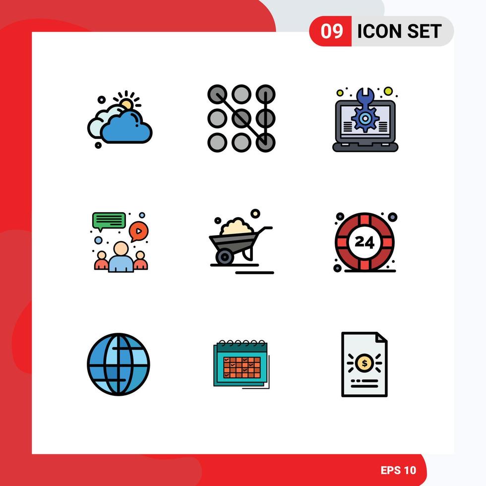 Universal Icon Symbols Group of 9 Modern Filledline Flat Colors of garden team design meeting chat Editable Vector Design Elements