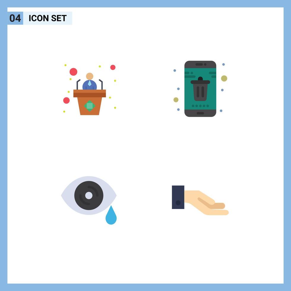 conjunto de 4 paquetes de iconos planos comerciales para gotas comerciales eliminación de voz lágrimas elementos de diseño vectorial editables vector