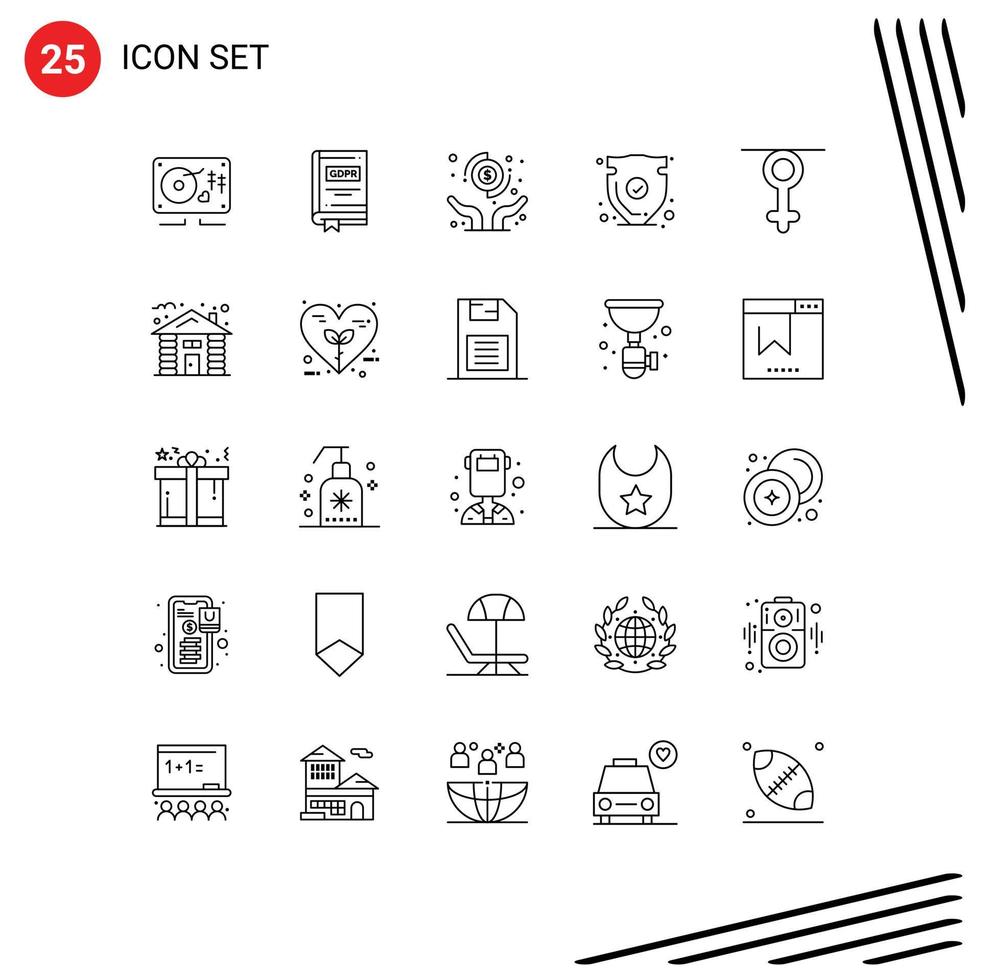 Line Pack of 25 Universal Symbols of verify protect story shield transfer Editable Vector Design Elements