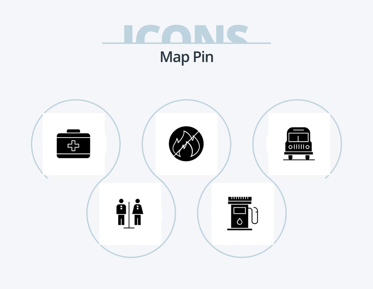 mapa pin glyph icon pack 5 diseño de iconos. . viajar. bolso. transporte. fuego vector