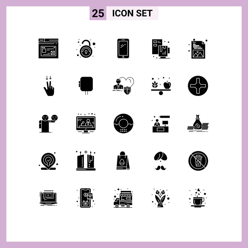 25 User Interface Solid Glyph Pack of modern Signs and Symbols of file process unsecured creative huawei Editable Vector Design Elements