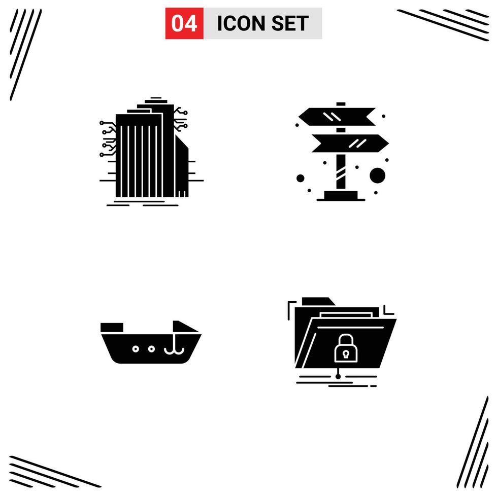 Universal Icon Symbols Group of 4 Modern Solid Glyphs of building boat connected road trip speed Editable Vector Design Elements