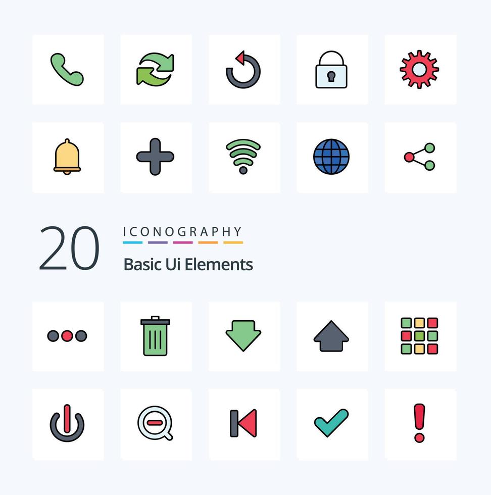 20 Basic Ui Elements Line Filled Color icon Pack like shape web trash upload arrow vector