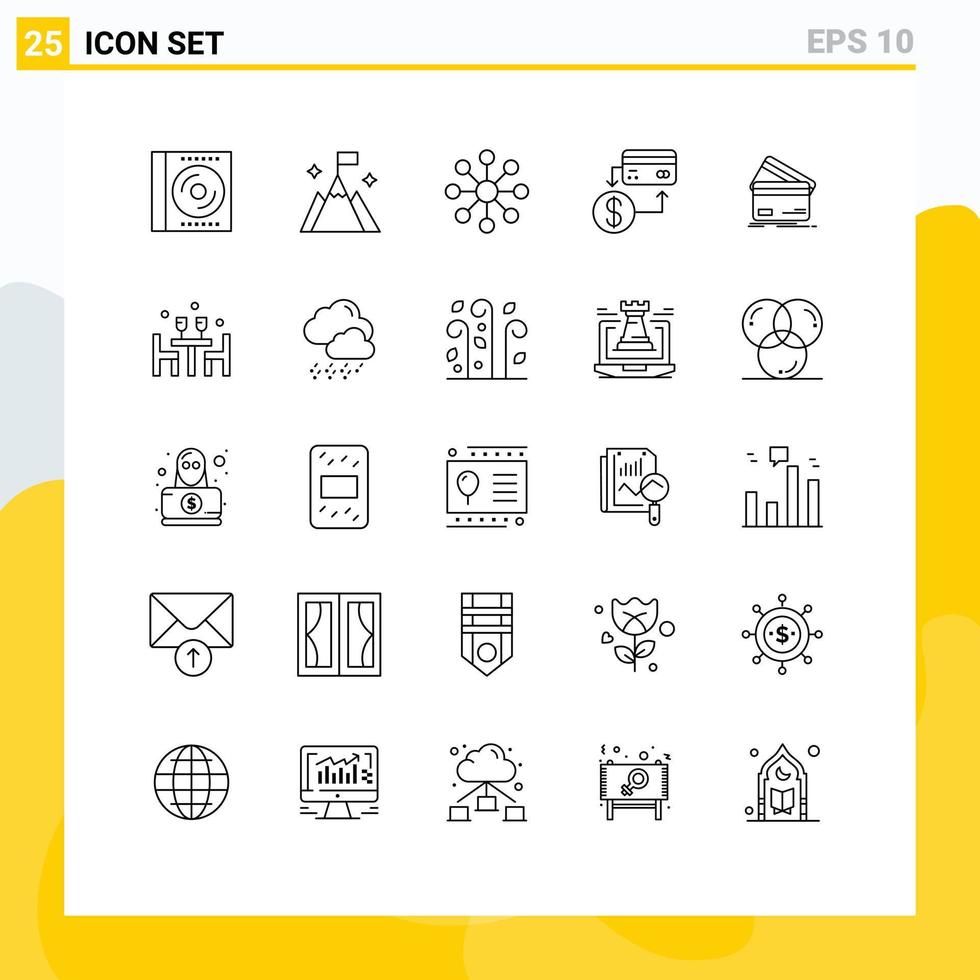 25 Universal Lines Set for Web and Mobile Applications creditcard credit interface cashless accounting Editable Vector Design Elements