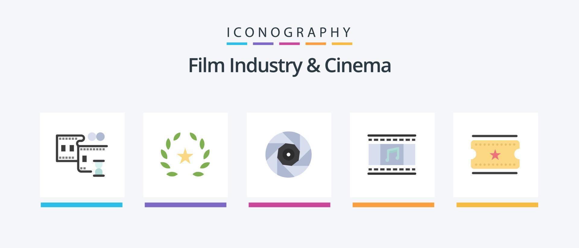 paquete de iconos cenima flat 5 que incluye entradas para el cine. entradas de cine. entretenimiento. tira de película película. diseño de iconos creativos vector