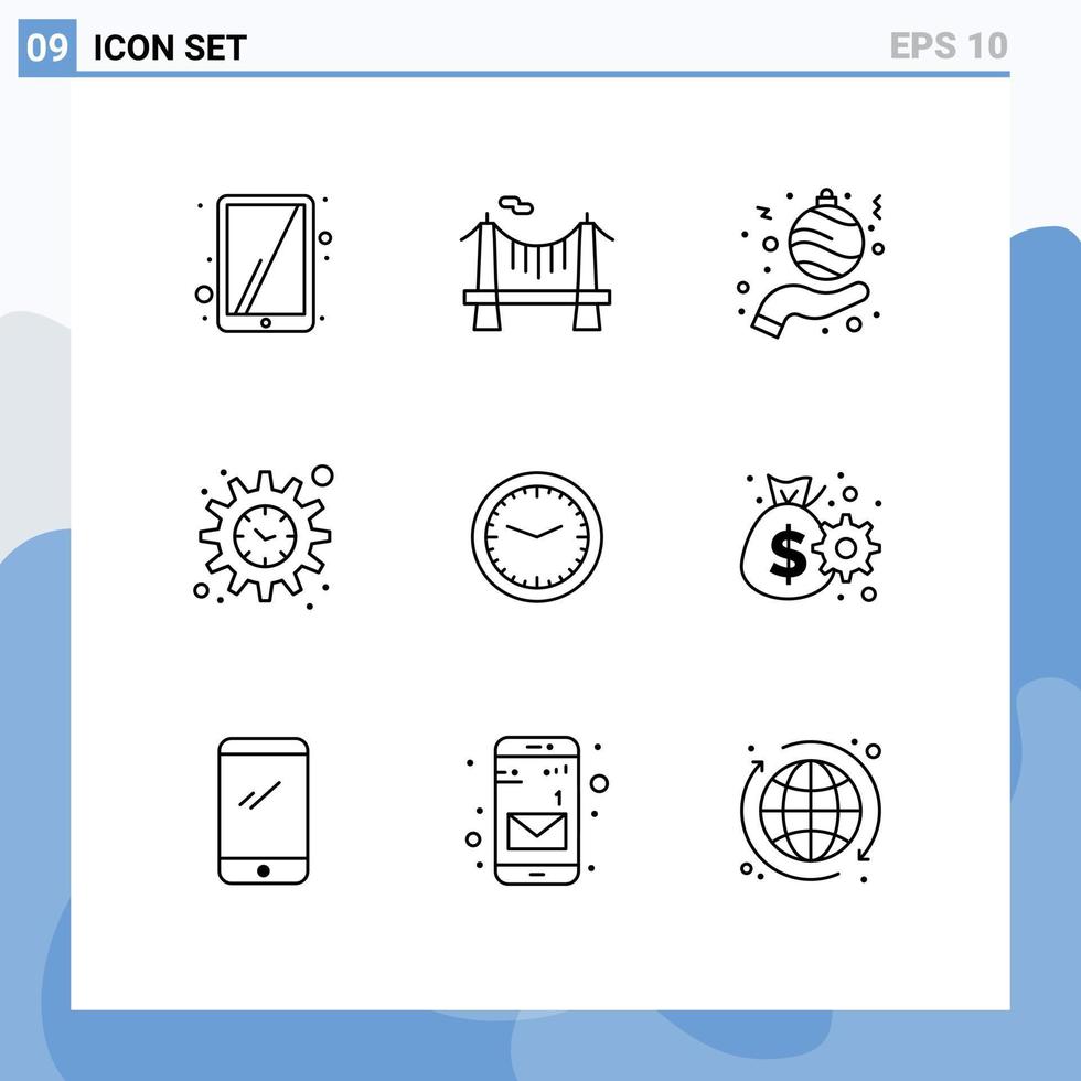 paquete de iconos de vector de stock de 9 signos y símbolos de línea para configuración de reloj de navidad de oficina de pared elementos de diseño de vector editables