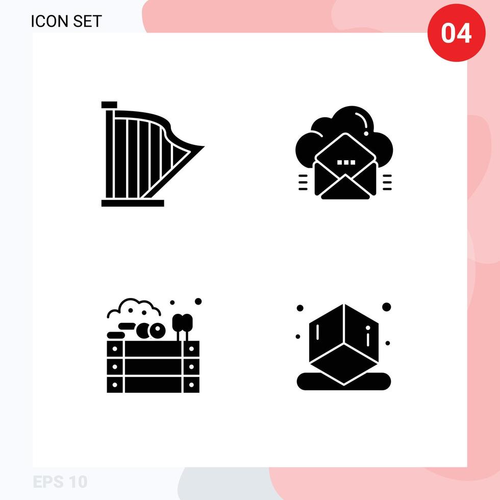 Set of 4 Modern UI Icons Symbols Signs for audio message music mail apples Editable Vector Design Elements