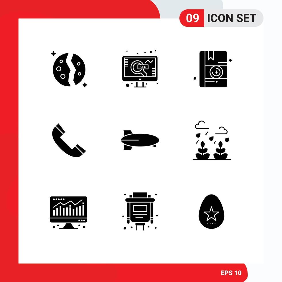 Pictogram Set of 9 Simple Solid Glyphs of plane telephone search phone call Editable Vector Design Elements