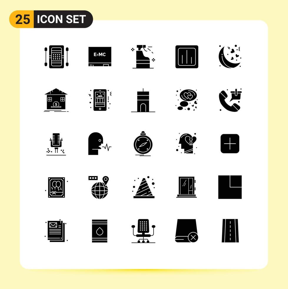 25 Universal Solid Glyphs Set for Web and Mobile Applications moon report spray graph analytics Editable Vector Design Elements