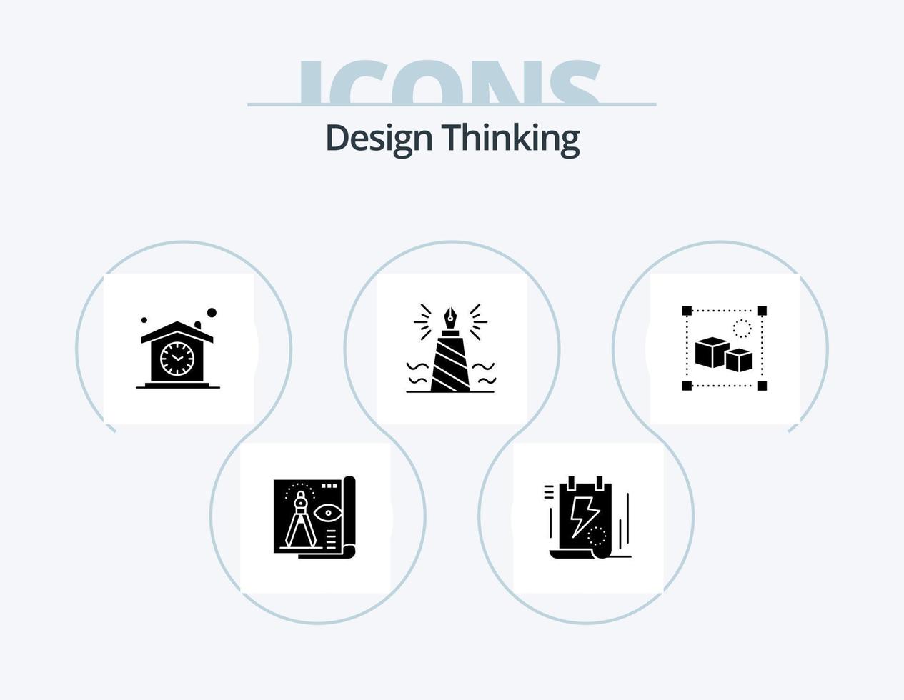 Design Thinking Glyph Icon Pack 5 Icon Design. writing. pen. bolt. design. time vector
