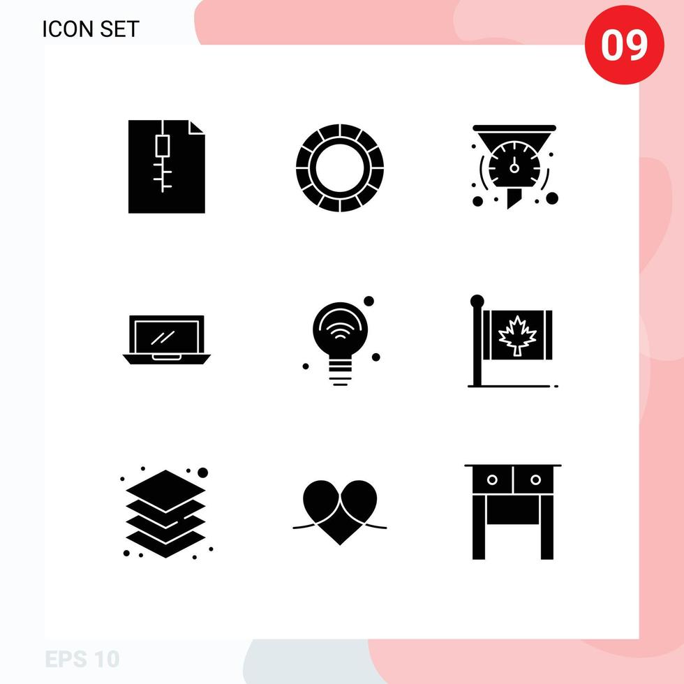 Set of 9 Commercial Solid Glyphs pack for internet pc dashboard hardware desktop Editable Vector Design Elements