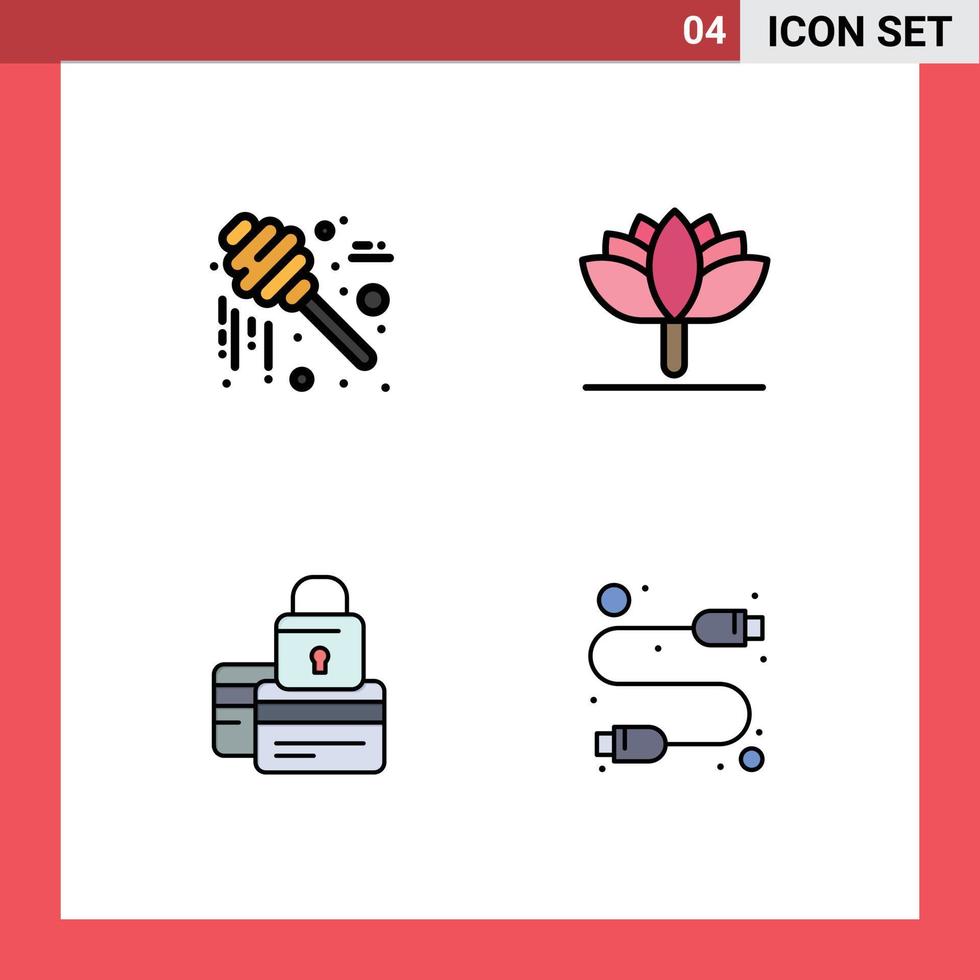 4 interfaz de usuario paquete de color plano de línea de relleno de signos y símbolos modernos de elementos de diseño de vector editables seguros de tulipán de acción de gracias de crédito de miel