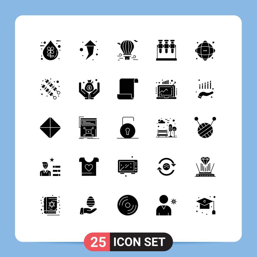 Modern Set of 25 Solid Glyphs Pictograph of database science balloon lab travel Editable Vector Design Elements