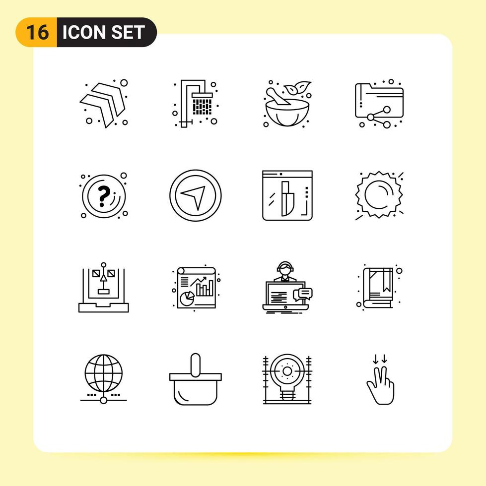 Universal Icon Symbols Group of 16 Modern Outlines of information question pharmacy mark folder Editable Vector Design Elements