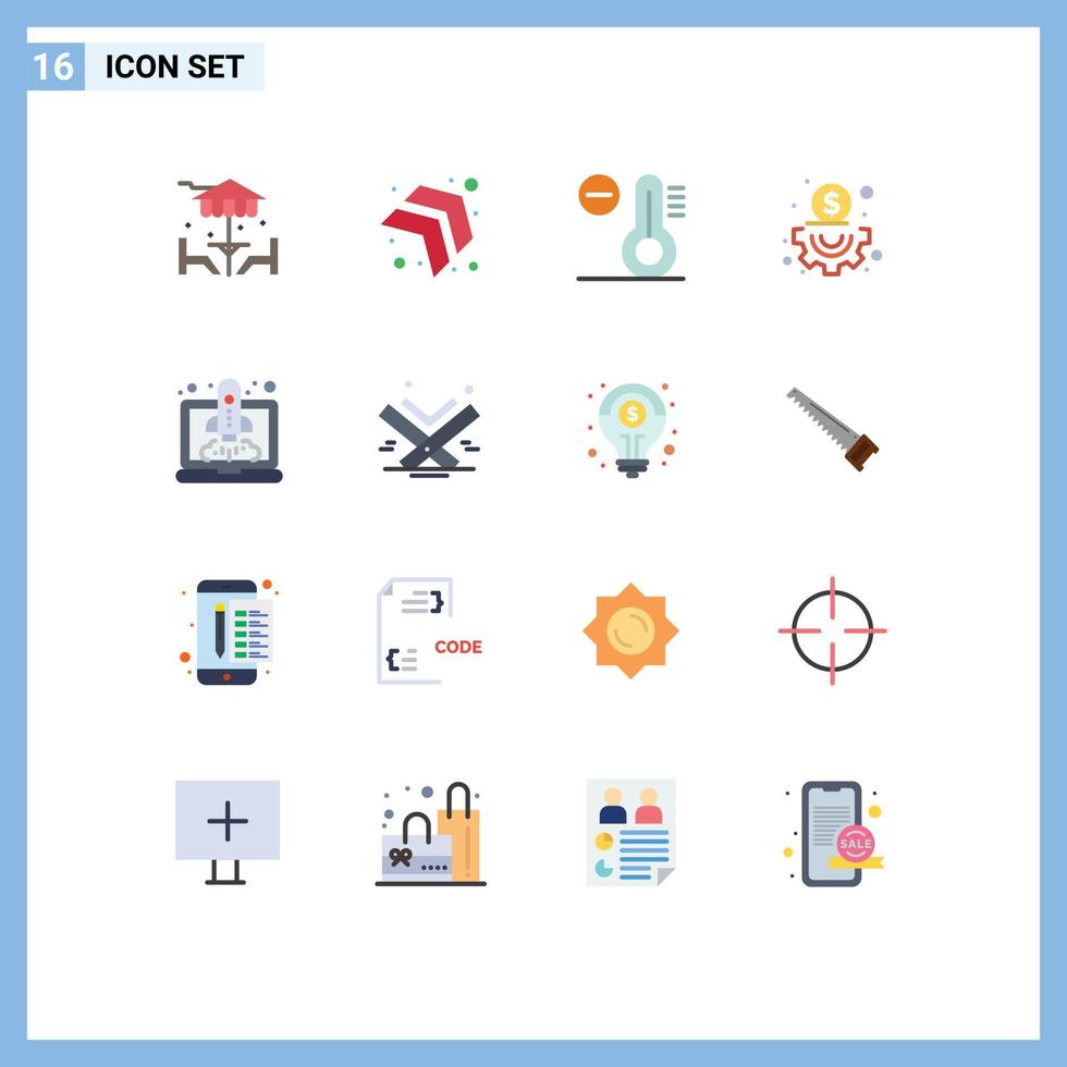 Pictogram Set of 16 Simple Flat Colors of quran speedup decrease launching management Editable Pack of Creative Vector Design Elements