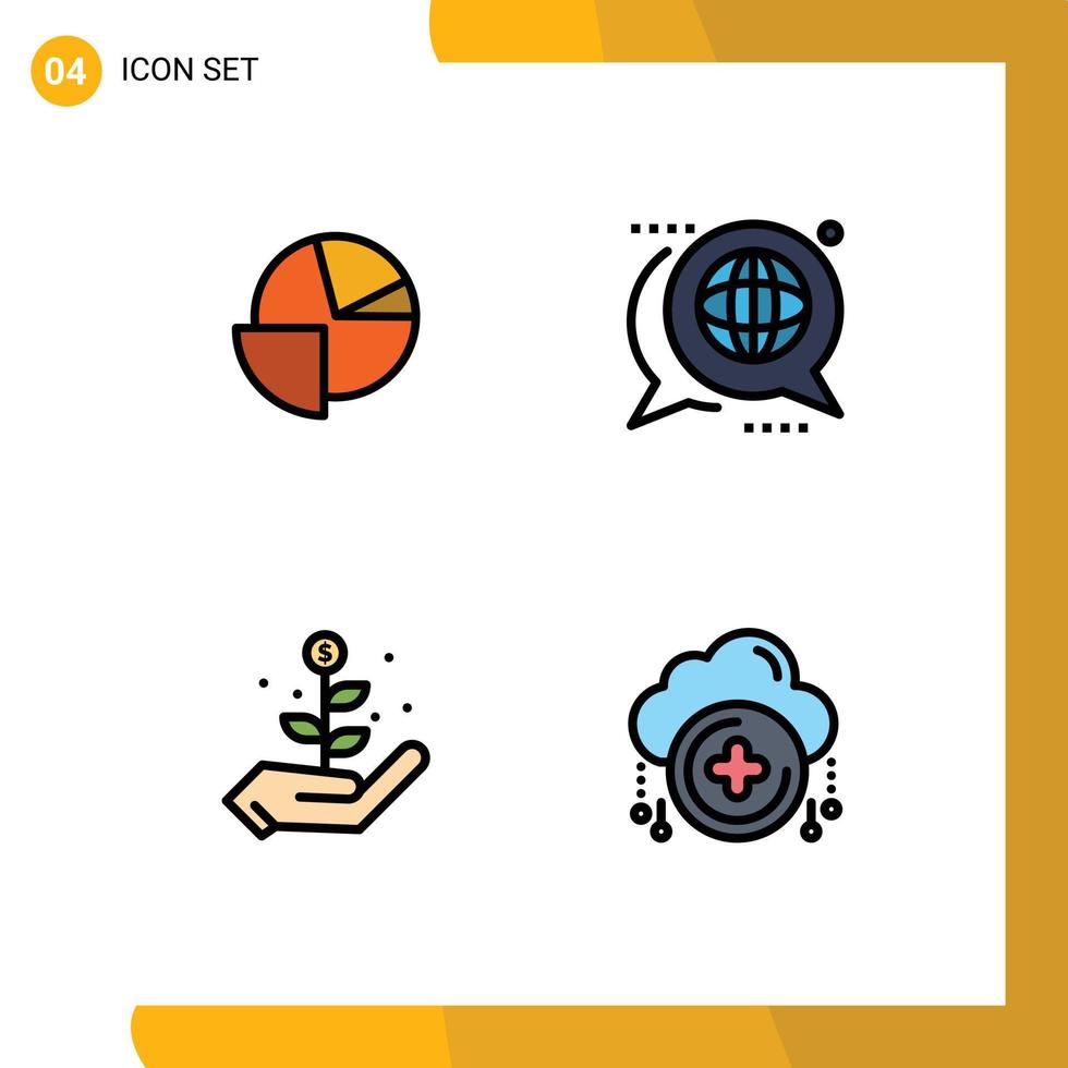 Set of 4 Vector Filledline Flat Colors on Grid for analytics growth graph forum startup Editable Vector Design Elements