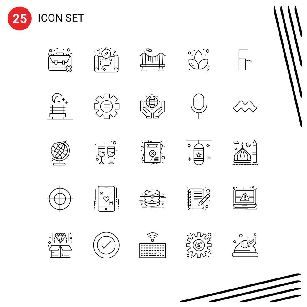 Stock Vector Icon Pack of 25 Line Signs and Symbols for finance franc bridge sauna lotus Editable Vector Design Elements