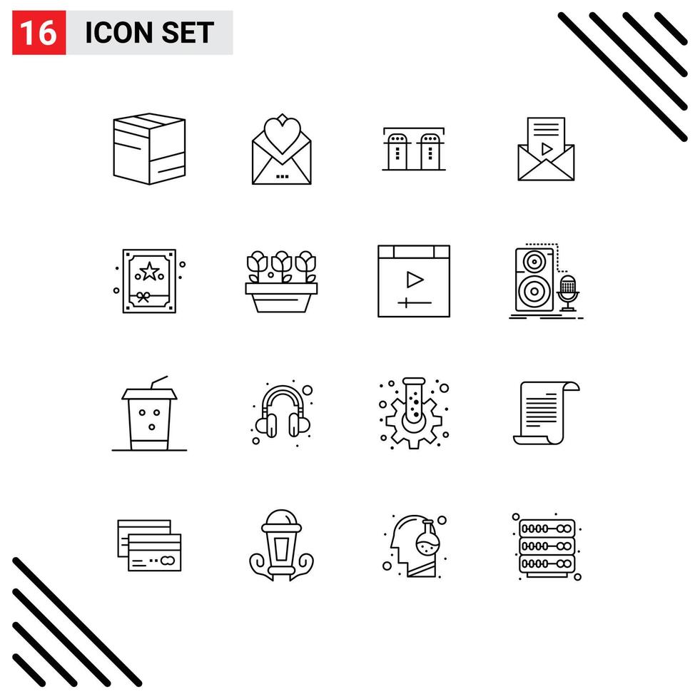 Set of 16 Modern UI Icons Symbols Signs for gift sms love message spices Editable Vector Design Elements