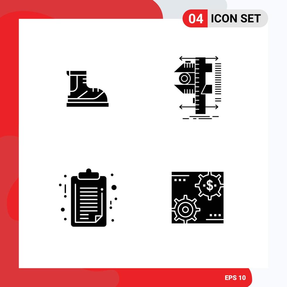 4 Universal Solid Glyphs Set for Web and Mobile Applications boots measurement track caliper medical Editable Vector Design Elements