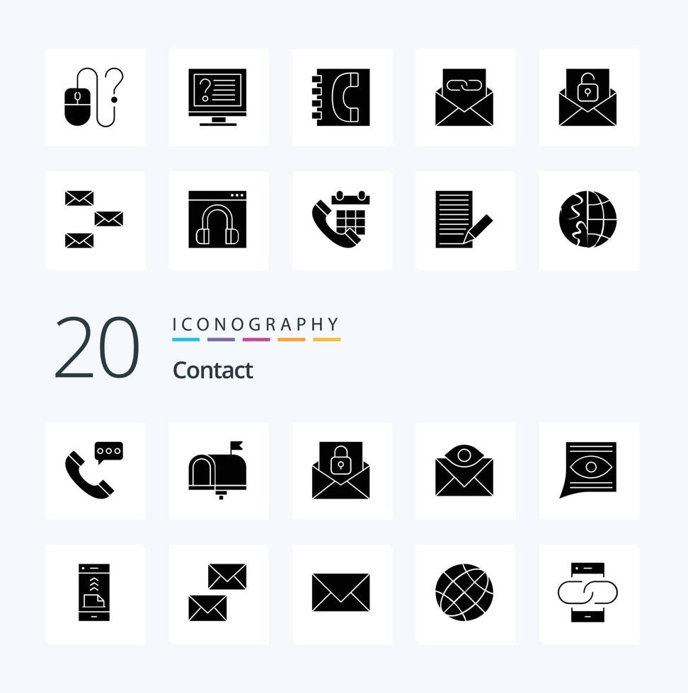 20 Contact Solid Glyph icon Pack like email contact email communication envelope vector