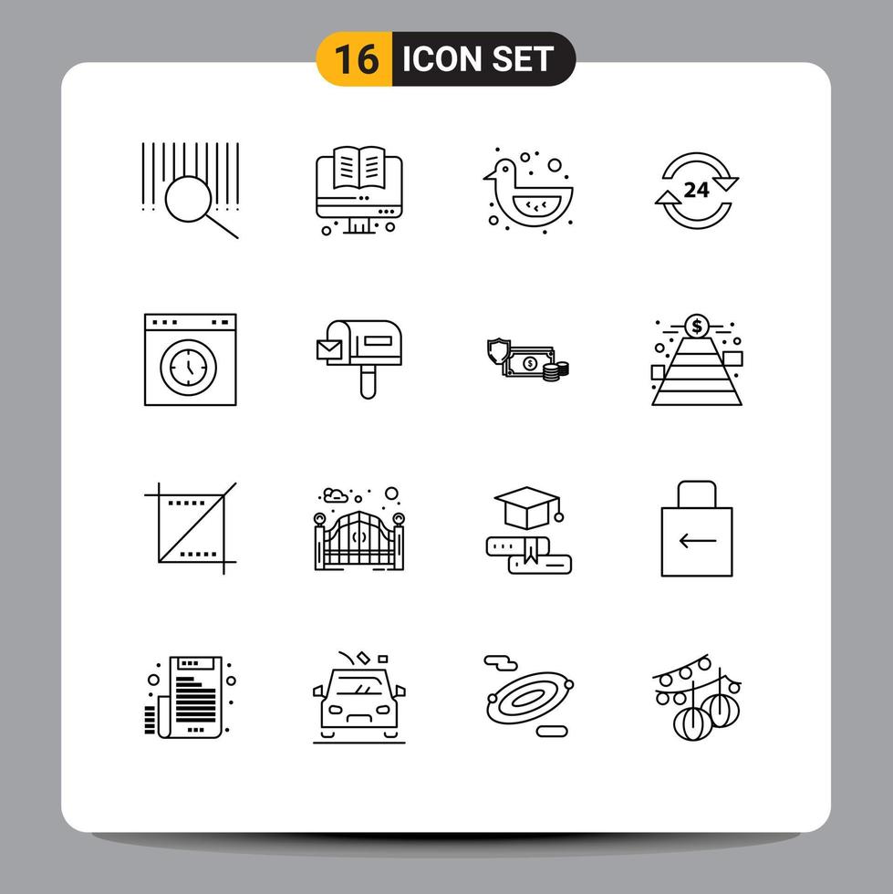 Modern Set of 16 Outlines and symbols such as interface stop shower duck service non Editable Vector Design Elements