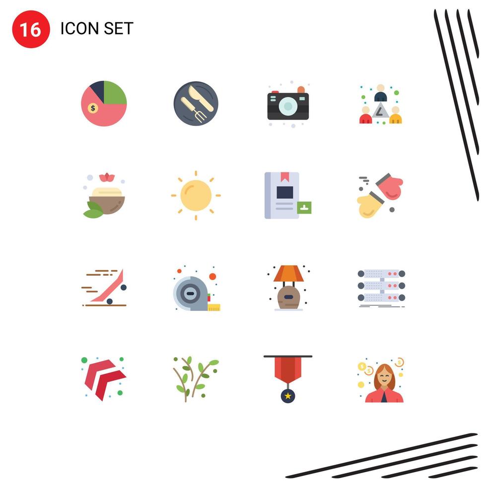Universal Icon Symbols Group of 16 Modern Flat Colors of spa salt camera team headcount Editable Pack of Creative Vector Design Elements