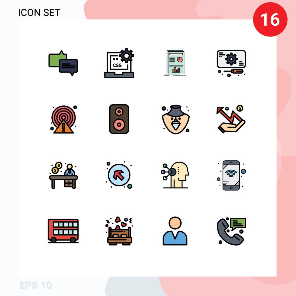 Modern Set of 16 Flat Color Filled Lines and symbols such as caution service presentation repairs development Editable Creative Vector Design Elements