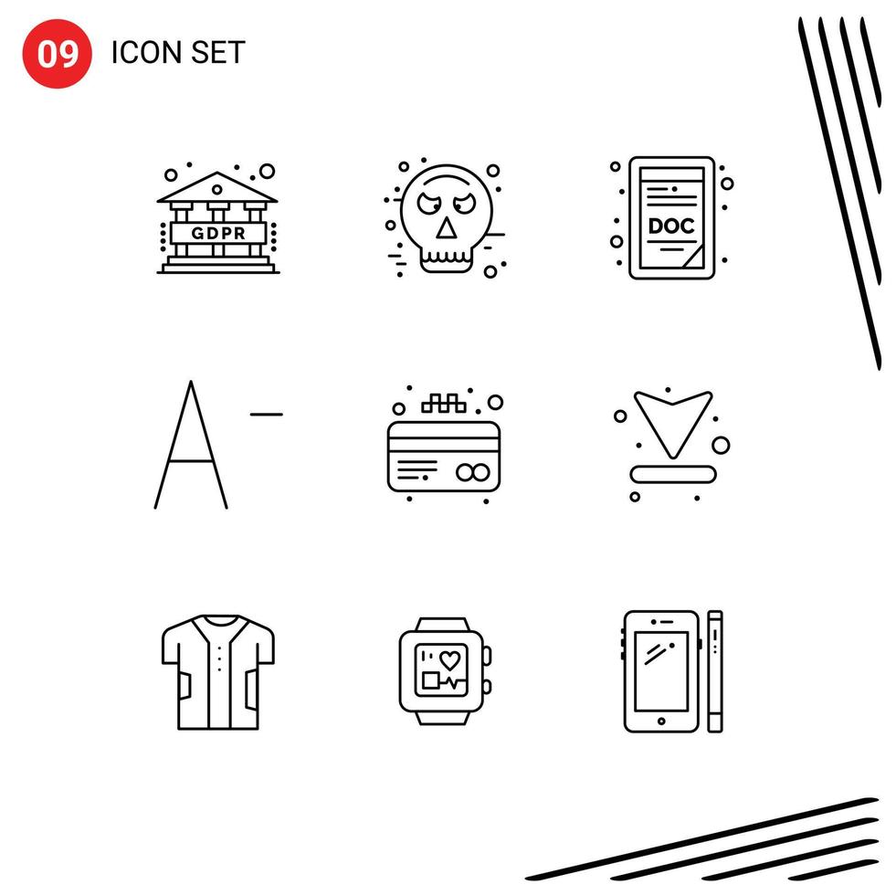 paquete de iconos de vector de stock de 9 signos y símbolos de línea para elementos de diseño de vector editables de crédito de extensión de doc de flecha hacia arriba