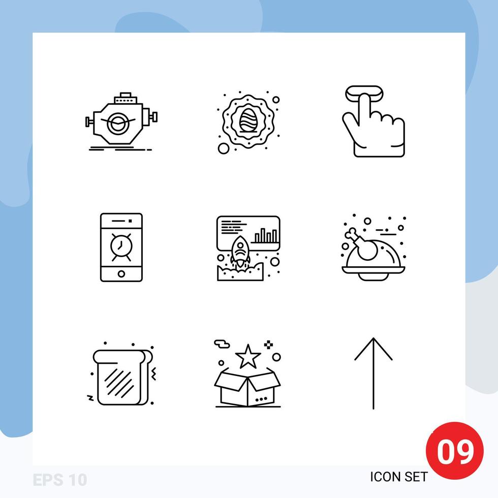 Modern Set of 9 Outlines and symbols such as launch phone egg bell alarm Editable Vector Design Elements