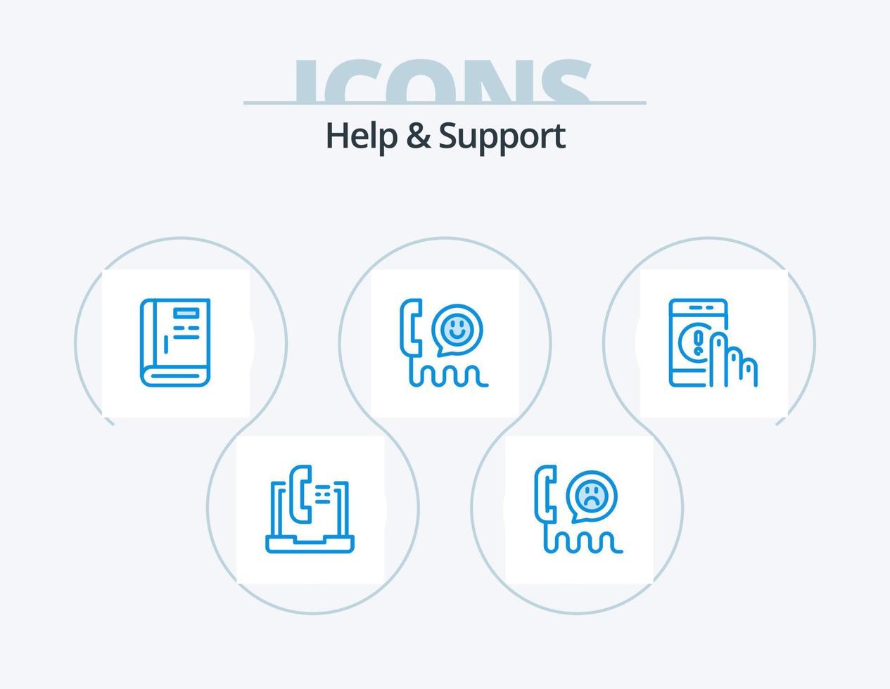 Help And Support Blue Icon Pack 5 Icon Design. contact. call. phone. support. guide vector