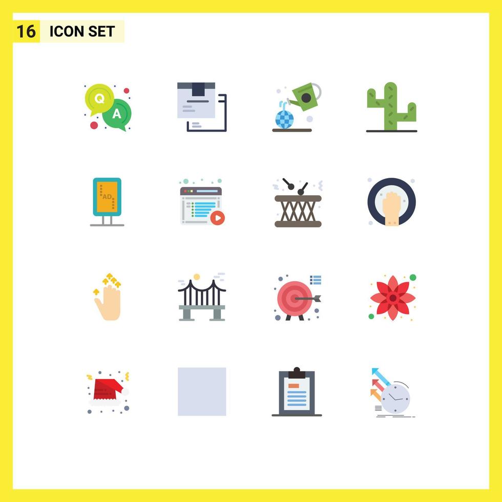 16 Universal Flat Color Signs Symbols of banner board branding earth board cactus Editable Pack of Creative Vector Design Elements