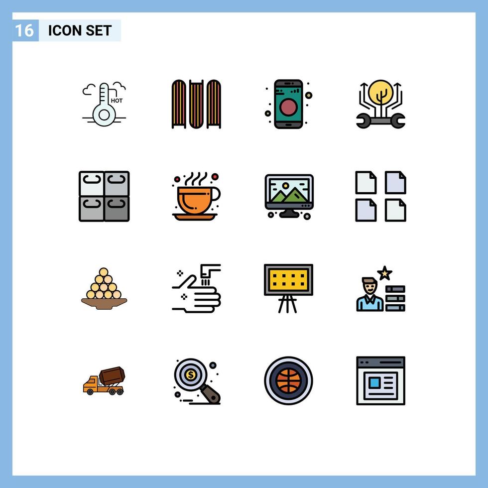 Pictogram Set of 16 Simple Flat Color Filled Lines of seafood hacking data hack engineering Editable Creative Vector Design Elements