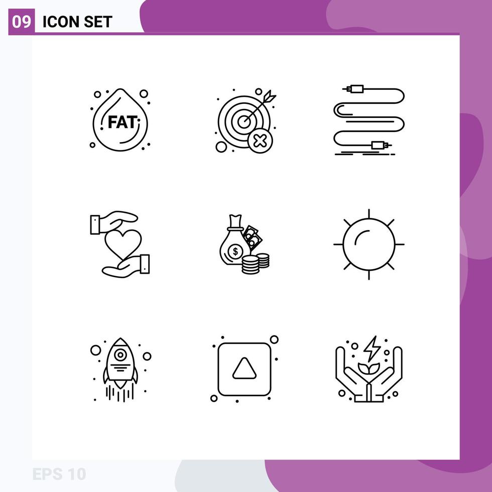 9 Thematic Vector Outlines and Editable Symbols of love hand audio give wire Editable Vector Design Elements
