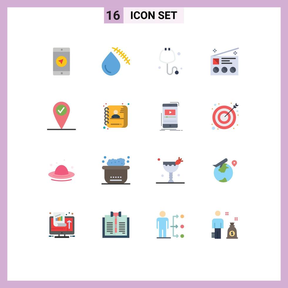 Group of 16 Modern Flat Colors Set for check in news wound marketing advertising Editable Pack of Creative Vector Design Elements