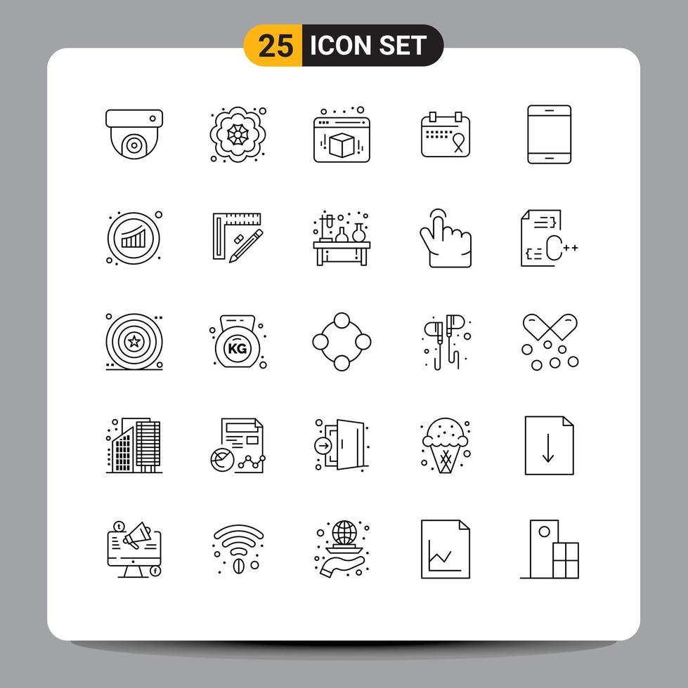 25 User Interface Line Pack of modern Signs and Symbols of ipad gadget web devices date Editable Vector Design Elements