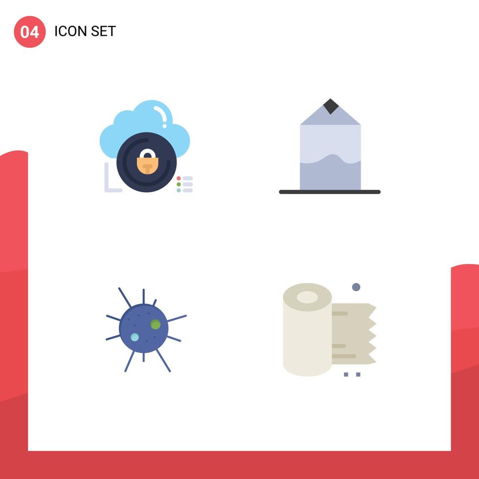 Set of 4 Commercial Flat Icons pack for cloud disease lock milk cleaning Editable Vector Design Elements
