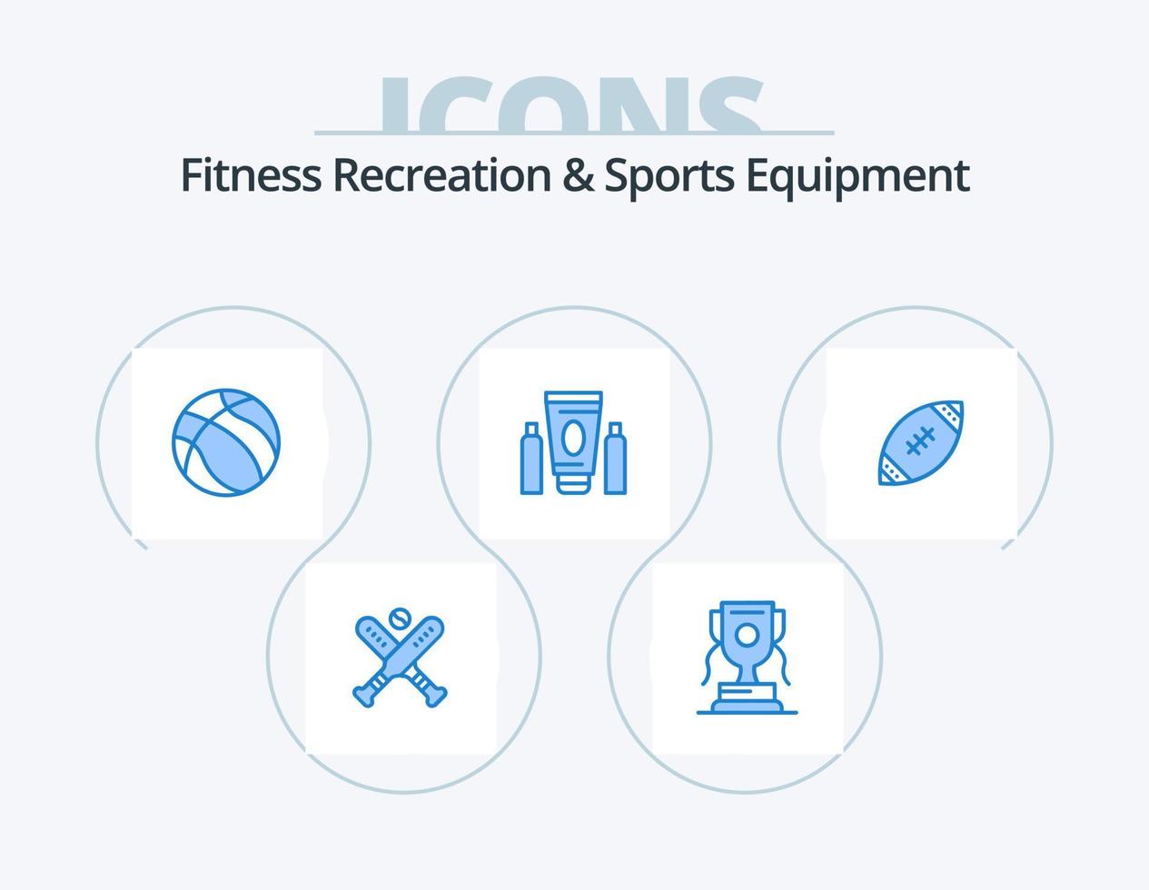 Recreación de fitness y equipamiento deportivo icono azul paquete 5 diseño de iconos. bola. cuidado de la salud. bola. médico. deporte vector