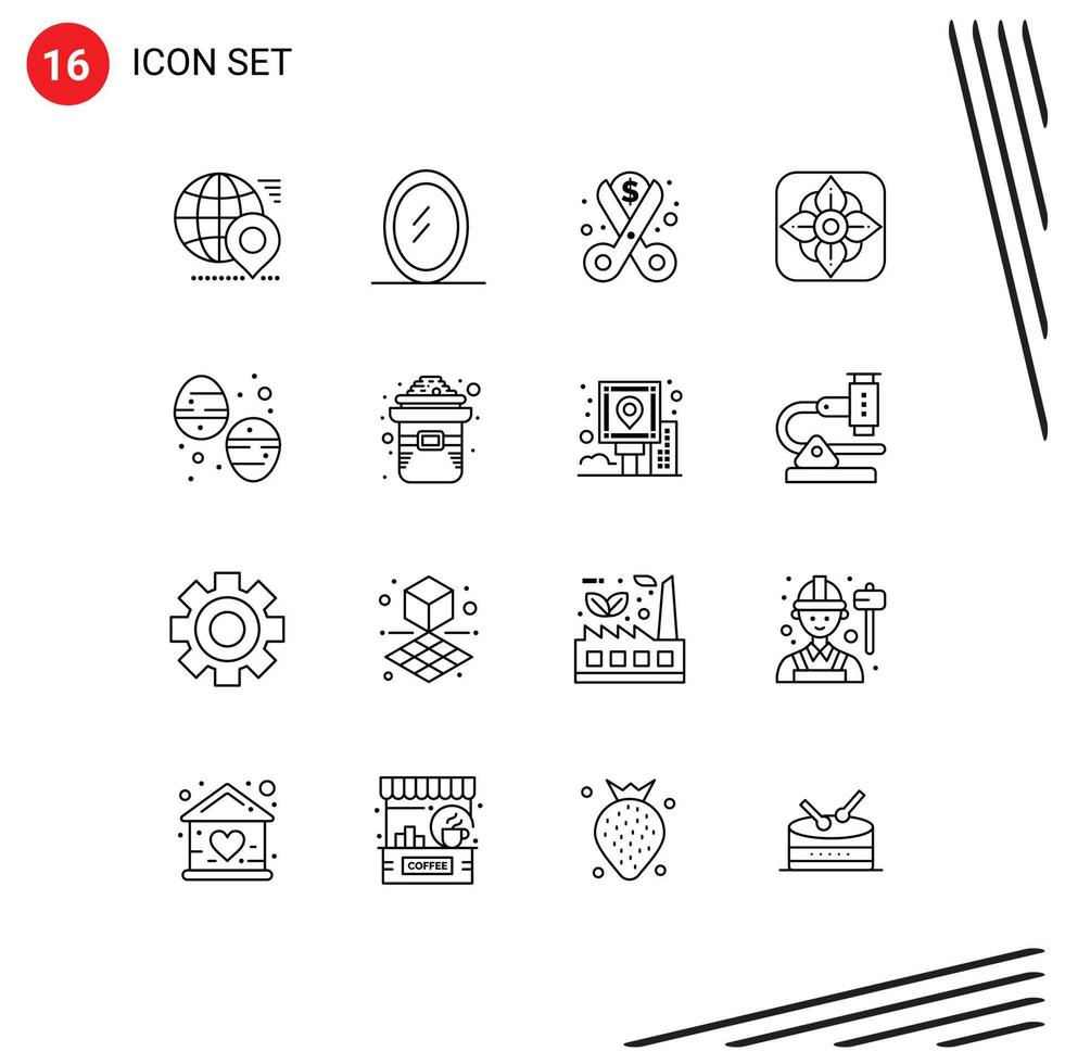 Pack of 16 creative Outlines of food chocolate egg cut nature flower Editable Vector Design Elements