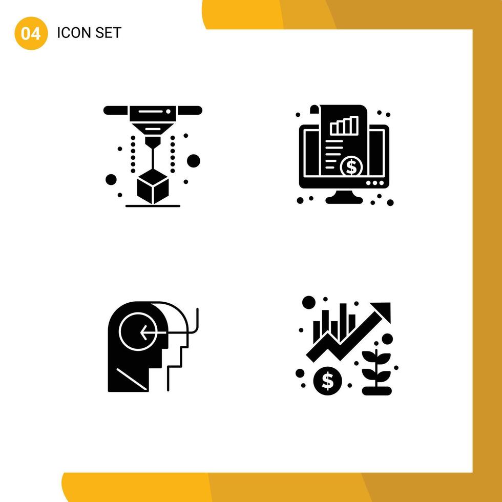 Paquete de glifos sólidos de 4 interfaces de usuario de signos y símbolos modernos de modelado de personas elementos de diseño de vectores editables de cabeza de monitor láser