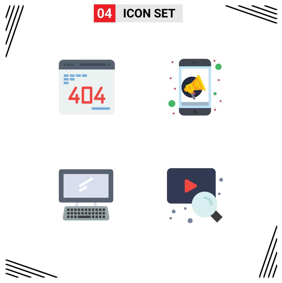 Pack of 4 Modern Flat Icons Signs and Symbols for Web Print Media such as develop computer web marketing device Editable Vector Design Elements