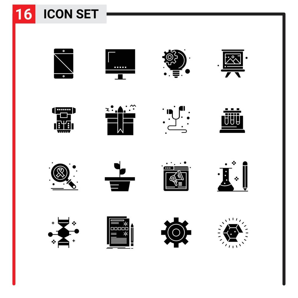 16 Solid Glyph concept for Websites Mobile and Apps box brush imac board innovative process Editable Vector Design Elements
